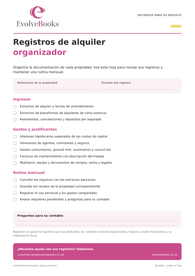 Vista previa de Organizador de registros de alquiler